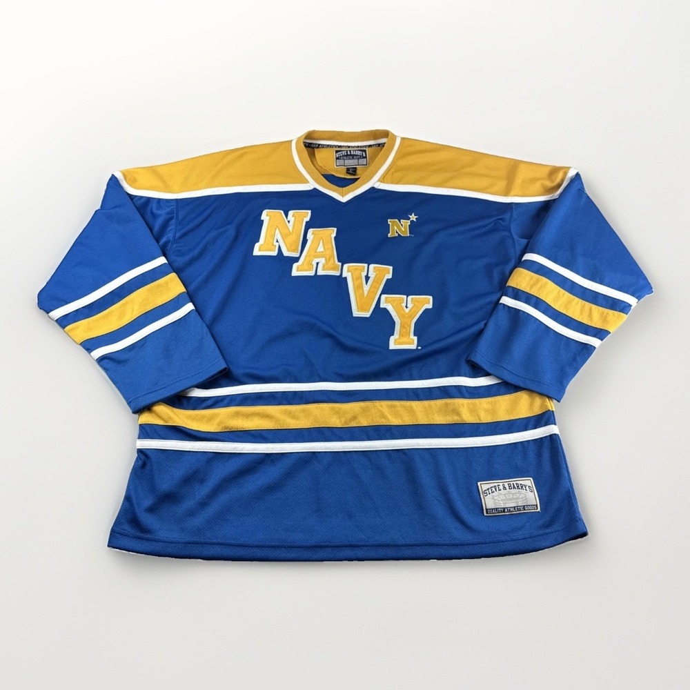 Navy Midshipmen Steve Barrys Hockey Jersey Mens L Blue Yellow #99 Military NCAA